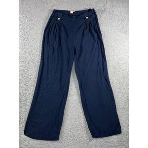 Michael Kors Pants Women 8 High Rise Linen Blend Pleated Front Gold Button